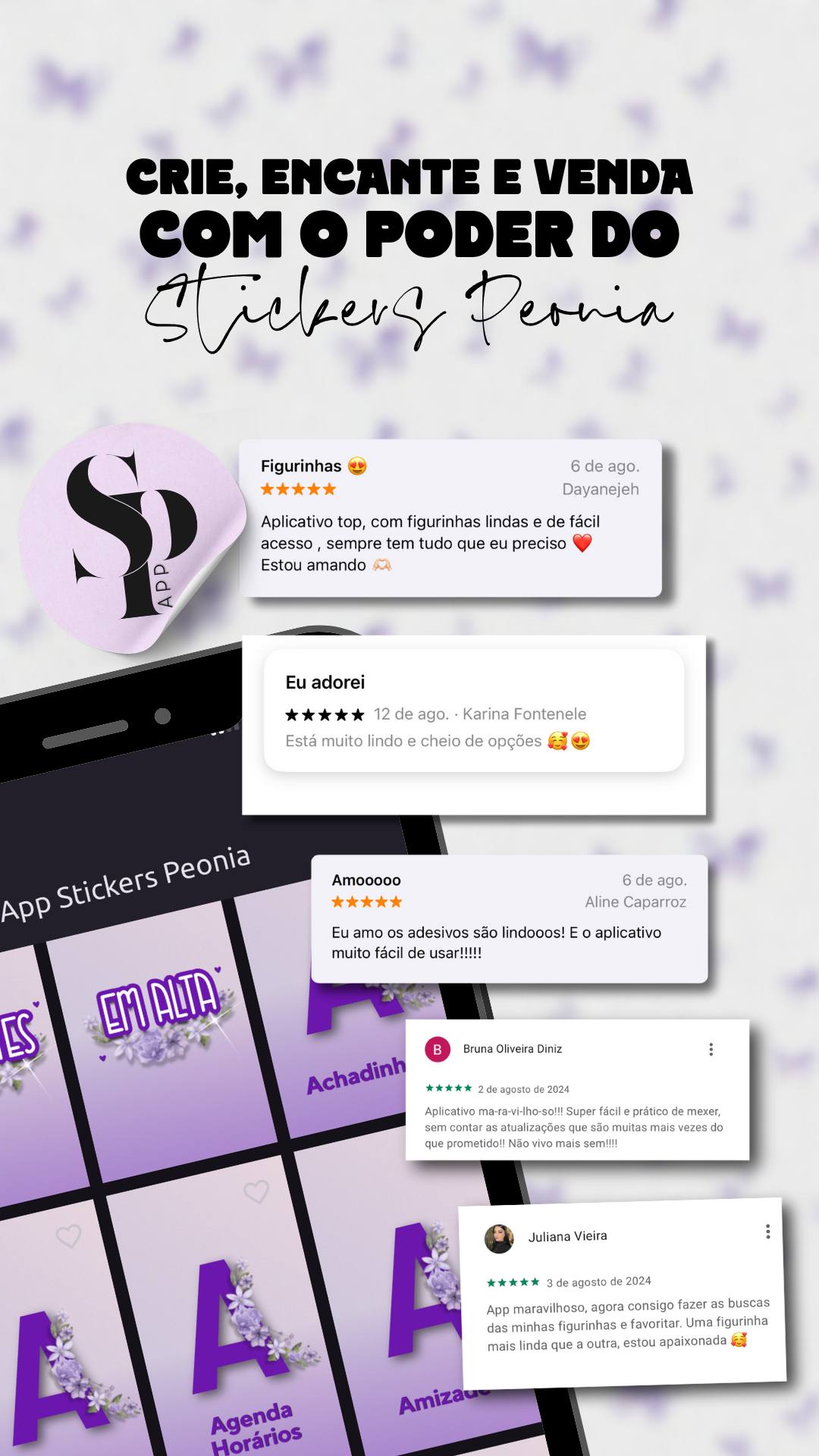 Avaliações positivas do App Stickers Peônia