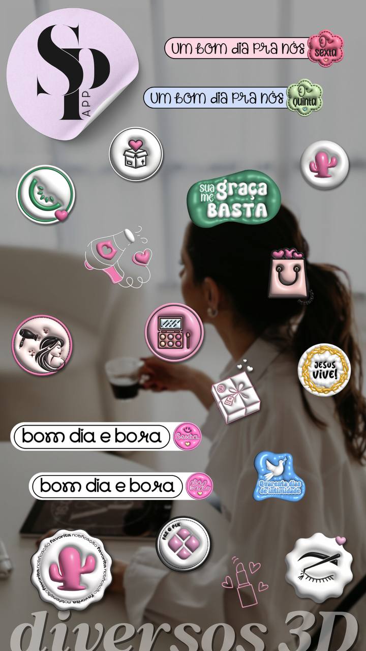 Exemplos de figurinhas do App Stickers Peônia
