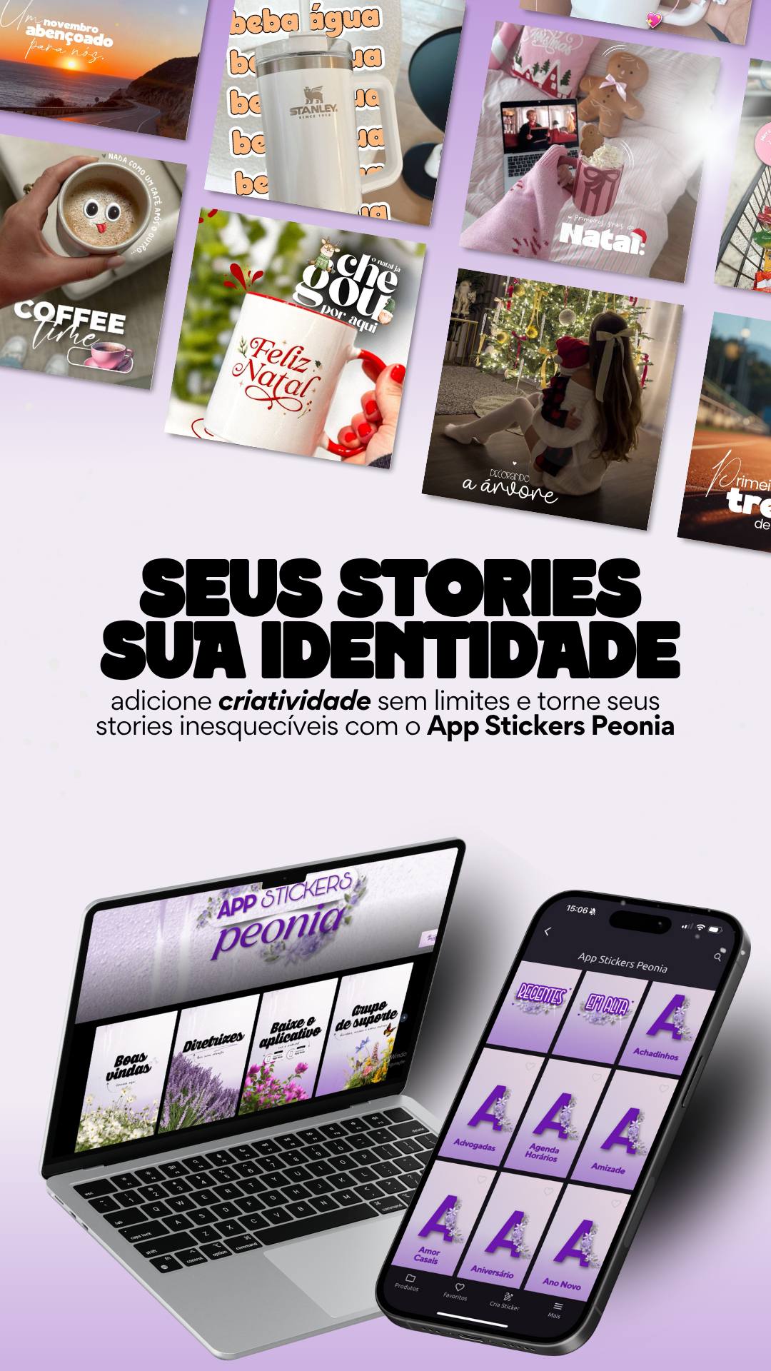 App Stickers Peônia no celular e computador